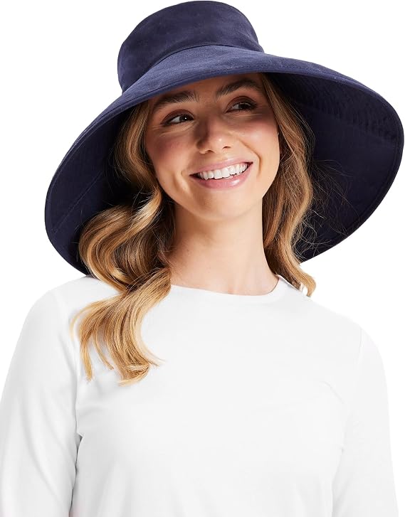 Solbari Womens Ultimate Wide Brim Sun Hat UPF 50 Packable UV Sun Protection, Ponytail Opening & Detachable Chin Strap