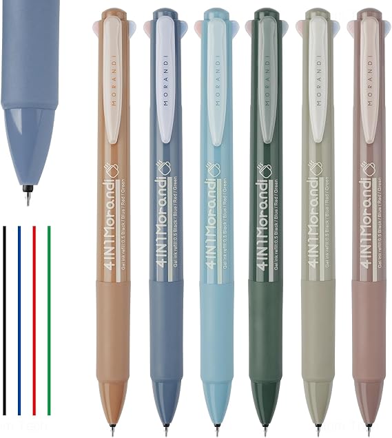 NiArt 4 in 1 Morandi Gel Pens Multicolor Retractable Ballpoint Pens 0.5mm/0.02 Fine Tip 6-Pack Smudge-Free, Fast-Drying, Ideal for Note Taking, Writing, Journaling (6 Morandi Barrel Colors) | 0.5mm Fine Tip 4 Color Pen Smudge-Free, Quick Dry, with 4 Extra Refills for Note Taking, Writing, Journaling (Morandi Barrel)
