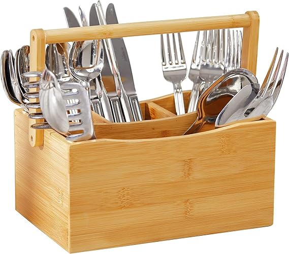 Handmade Utensil Organizer Basket, Bamboo, for Cutlery & Tableware Storage