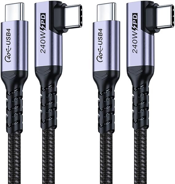 USB4 Cable 3.3ft 2 Pack 240W USB C to USB C Cable Light Angle 40Gbps High Speed Data Single 8K/Dual 4K Display Thunderbolt 4 Thunderbolt 3 Monitor Compatible with iPhone 15 Pro Max