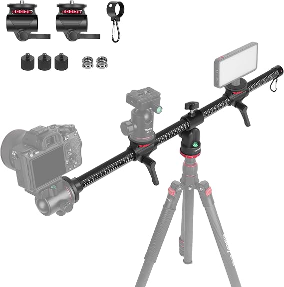 Manbily Tripod Horizontal Extension Boom Arm 27.6" 70cm Rotatable 360° Overhead Tripods Centre Column Axis, 3/8" to 1/4" Screw Aluminum Three-Mount Accessory Bar for Camera Photography