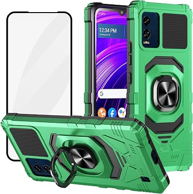Ailiber for BLU Phone Case, View Speed Case with Screen Protector, Ring Kickstand for Magnetic Car Mount, Heavy Duty, Military Grade Protective Cover for BLU View Speed B1550VL-Green