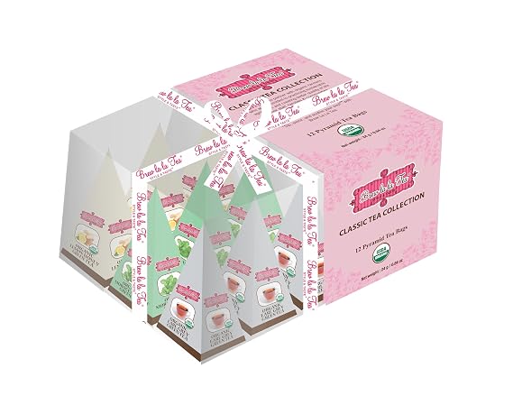 Brew La La Classic Green Tea Collection-12 Pyramid Tea Bag Sampler-USDA Certified Organic