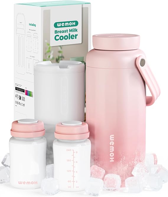 Breast Milk Cooler Bottle-24H Double-Layer Cooling, TSA Approved, 2 Leakproof Bottles & Ice Packs, (Non-Toxic BPA) for Travel, Work, Night Pumping, Gift for New Moms (Pink)