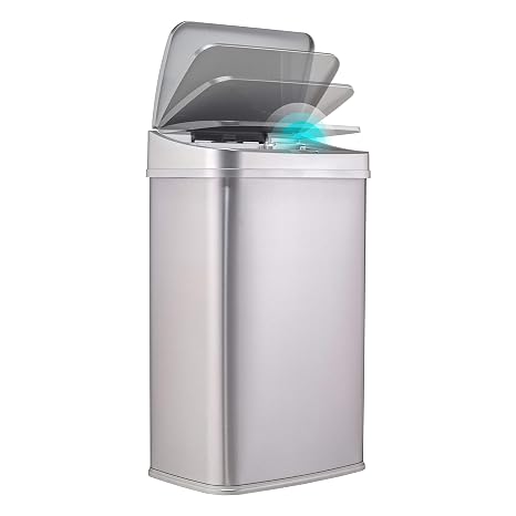 Ninestars 13 Gallons Automatic Touchless Kitchen Trash Can with Lid, Motion Sensor Trash Can for Kitchen, Home, Office, 50 Liter Large Stainless Steel Garbage Bin (13 Gal #28) (Sliver)