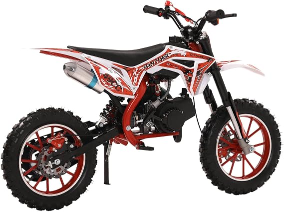 Mini Bike 49cc Kids Dirt Bike, 2-Stroke Gas Power Motorcycle, Off Road Mini Motocross, Pocket Motorbike with Front Rear Disc Brakes, Racing Max Speed 40KM/H Red