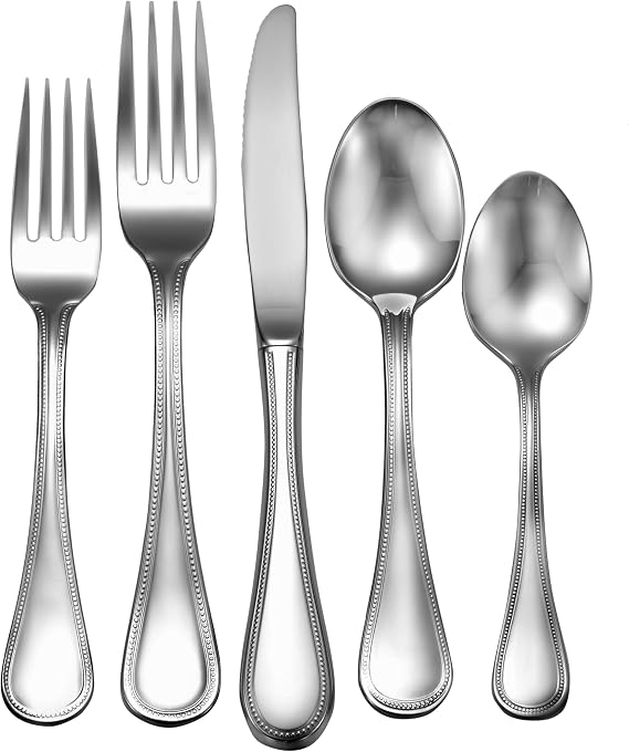 Liberty Tabletop Pearl 60 Piece Silverware Set Service for 12 18/10 Stainless Steel Flatware Made in USA