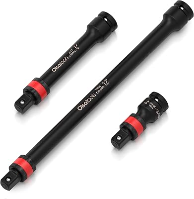 Olsa Tools Locking Impact Socket Extension Set 3pc | 12 Drive, 3, 6, 12 Lengths | Impact Rated Cr-Mo Socket Extensions | Locking Impact Extensions Made for Professional Mechanics | Part: 1711