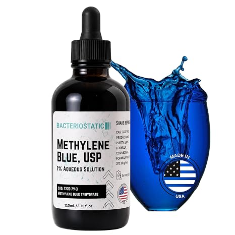 Methylene Blue 1% Aqueous Solution 3.75 fl oz 110 mL USA Made Glass Vial | Analytical reagent, dropper application, sealed bottle, laboratory research use, USP grade chemistry, single formulation
