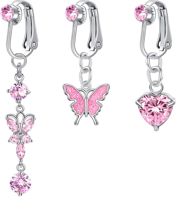 D.Bella Dangle Fake Belly Ring Clip on Earrings Non Piercing Jewelry
