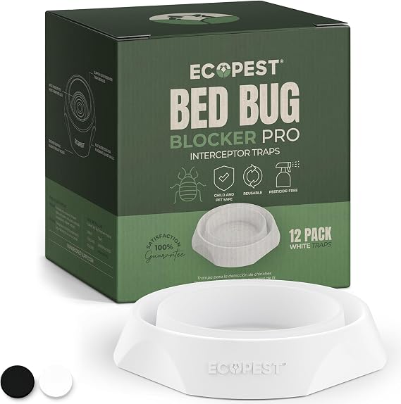 Bed Bug Interceptors – 12 Pack | Bed Bug Blocker (Pro) Interceptor Traps (White) | Eco Friendly Insect Trap for Bed Legs | No Chemicals or Pesticides | Monitor, Detector, and Trap for Bed Bugs