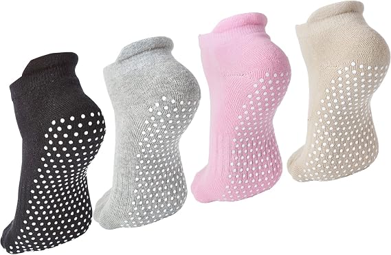 4 Pairs Unisex Non Slip Grip Yoga Socks