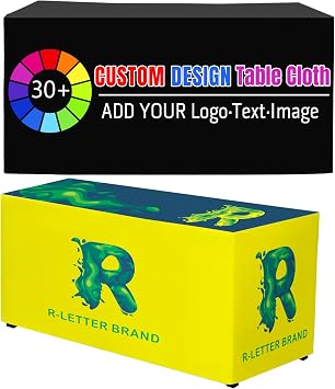Custom Tablecloth Cover with Business Logo Text Personalized Fitted Table Clothes for 8 Ft Rectangle Tables for Tradeshow Events Party