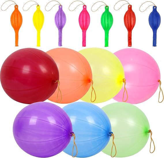 RUBFAC Punch Balloons, Birthday Balloons Party Favors For Kids, 36Pcs Thickened Heavy Duty Neon Punching Bouncy Ball for Party Goodie Bag Stuffers Exciting Outdoor Play Supply