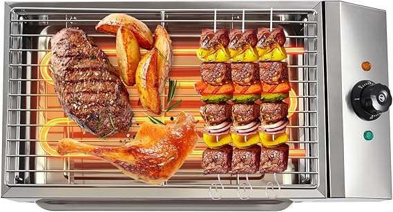Electric Smokeless Indoor Grill, 1800W Fast Heat Up BBQ Grill, Nonstick Cooking Surface, 122 to 334 F Adjustable Temperature, Dishwasher Safe Removable Water Tray-Easy to Clean, Silver