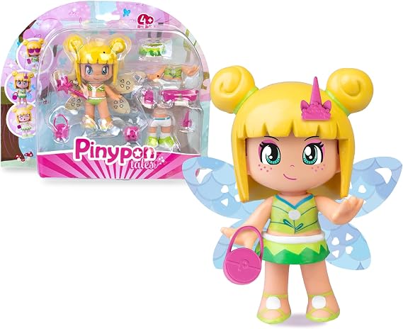 Pinypon Magic Fairy, 2 Sided Gold and Blue Glitter Decorated Reversible Wings Figure, Includes Accessories and Interchangeable Pieces with Summer Theme, +4 Years, Famous (PNY76000)