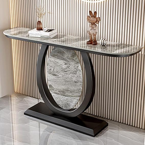 Moder Entryway Table, Marble Console Sofa with Storage, Accent with Shelves, for Entry, Hallway, Entrance, Foyer, Shaped Metal Frame, Living Room