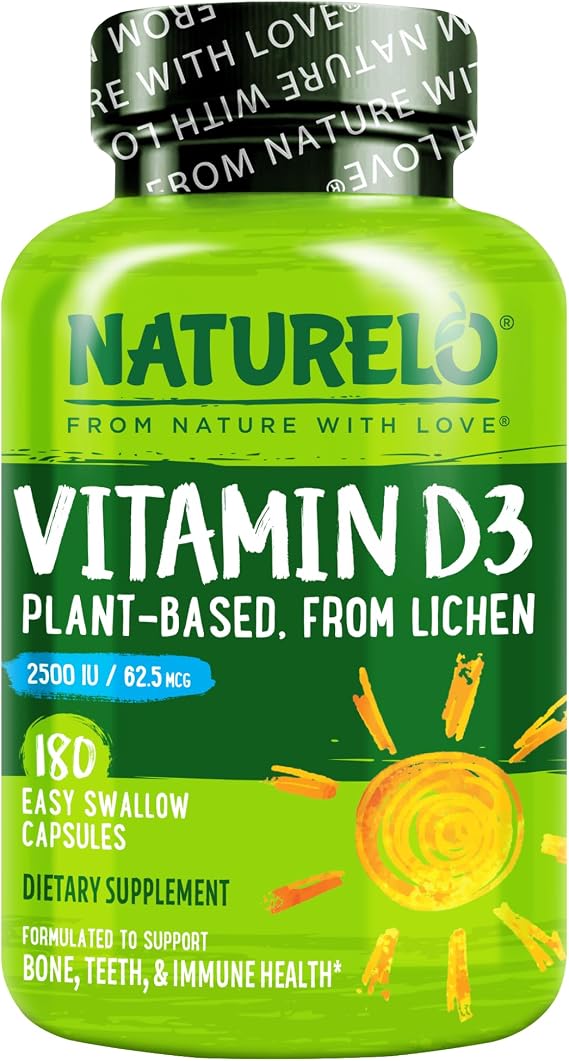 NATURELO Vitamin D3 2500 IU, Joint Support & Bone Health, 180 Count