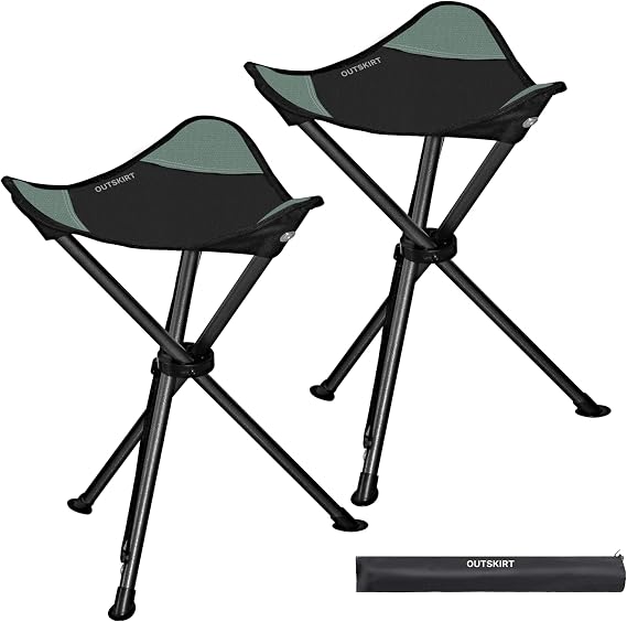 OUTSKIRT 22.4" Portable 2 Pack Folding Tripod Stools for Camping