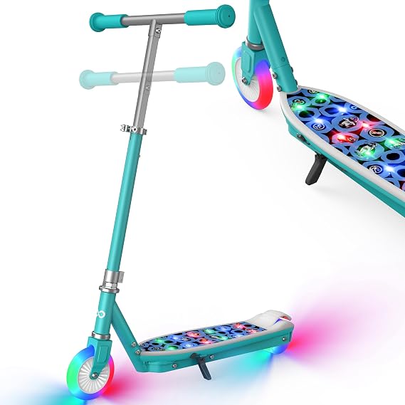 Gyroor KS2 Kids Electric Scooter Ages 3 to 8 Safe 5 MPH Teal | Foot-sensor start, LED light-up wheels, adjustable handlebar, 4-hr fast charge, 121 lb max load for kids ages 3-8