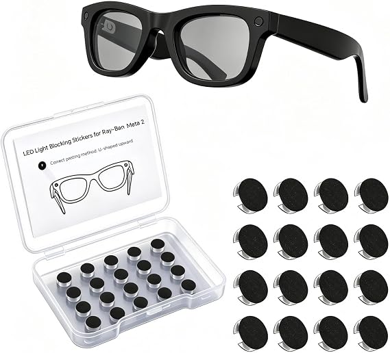20Pcs LED Light Blocking Stickers Compatible with Ray-Ban Meta Gen 2, Wayfarer, Skyler, Headliner & Oakley HSTN, Low-Tack Restickable Blackout, Blackout LED CoversMeta, Smart Glasses Accessories