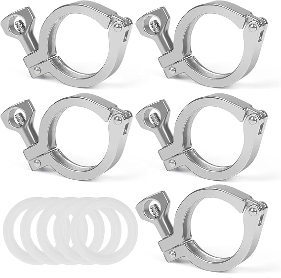 Tri Clamp 5 Pcs Single Pin Heavy Duty with Wing Nut Generic Ferrule TC 11.5 Inch Stainless Steel 304 with Silicone Gasket