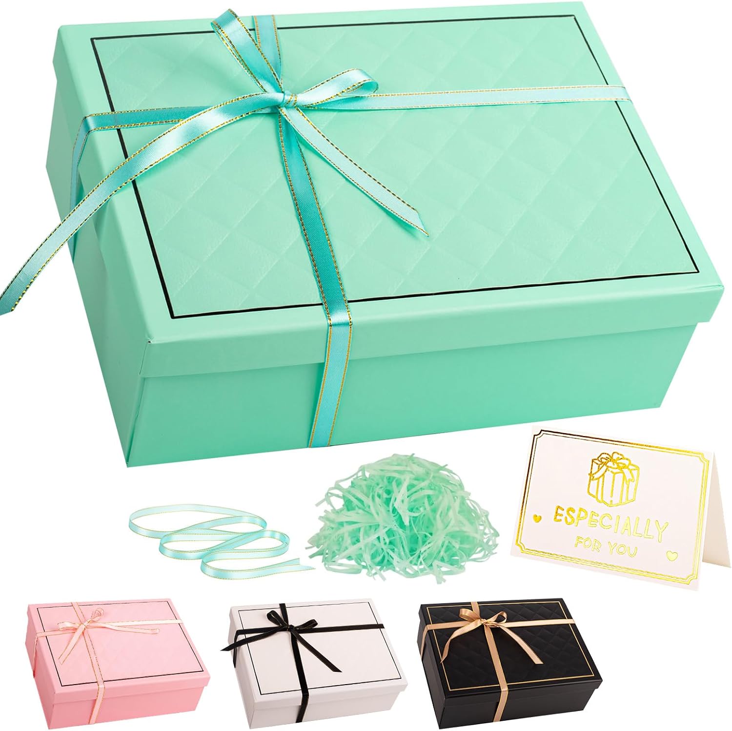 Luxury Green Gift Box with Lid 25x18x9cm Medium/Large Empty Gift Boxes for Presents, Gift Box for Birthday Valentines Day Christmas Wedding Bridal Present Box with Ribbon Girls Her Women