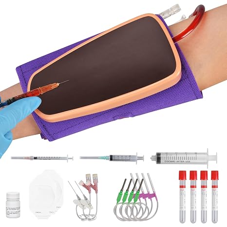 SimCoach Phlebotomy Practice Kit, Wearable IV Injection Training Pad, Black | Soft Silicone, Flashback Simulation and Catheter Placement, Venous Access, Nursing Student Practice