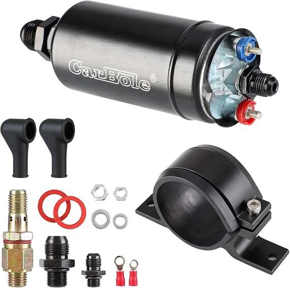 CarBole Universal Electric External Inline Fuel Pump, 12V 300LPH High Flow Rate, with Mounting Bracket Clamp