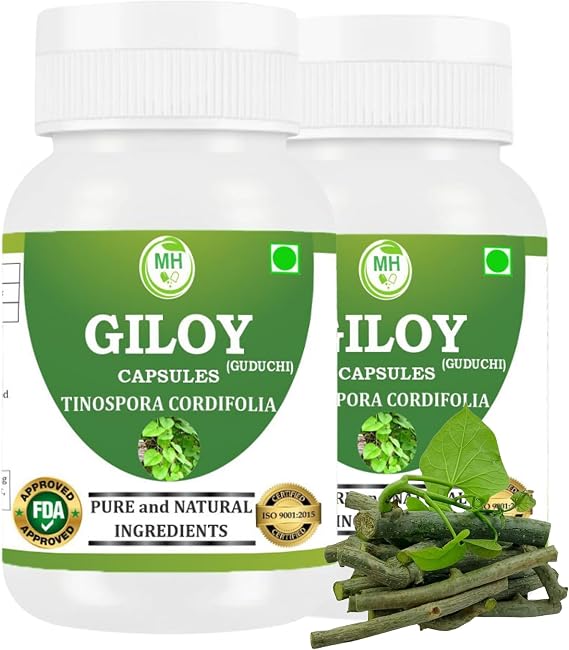 Giloy (Guduchi) Capsules (Tinospora cordifolia) – Plant-Based Dietary Supplement – Vegan, Gluten-Free, Non-GMO – 60 Vegan Capsules (Pack of 2) – Ayurvedic Herbal Supplement