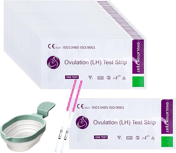 30 Pack Ovulation Test Strips with Reusable Pee Cup Sensitive Fertility Test Kit to Know Your Most Fertile Days 3MM LH Test Strip
