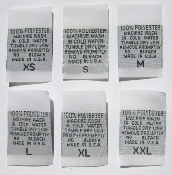 250 pcs White Woven Sewing Clothing Care Label Tags - 100% Polyester - XS, S, M, L, XL, XXL (42 pcs Each)