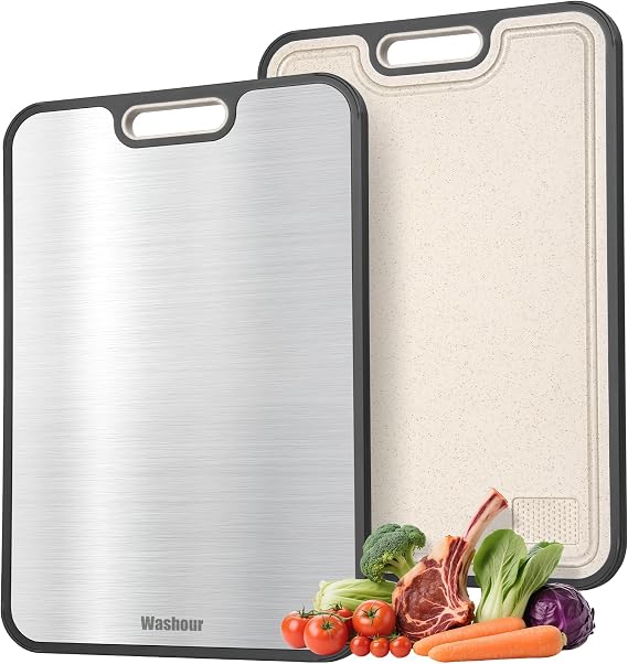 Titanium Cutting Boards for Kitchen, 2 in 1 Double Sided Cutting Board, Food Grade Pure Titanium and Wheat Straw PP, Easy to Clean Large Size 40cm x 30cm | Titanium/PP Chopping Board– Safe & Odor-Free, Juice Groove & Spice Grinder, Large Surface