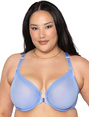 Curvy Couture Womens Sheer Mesh Front-Close Racerback Unlined Bra