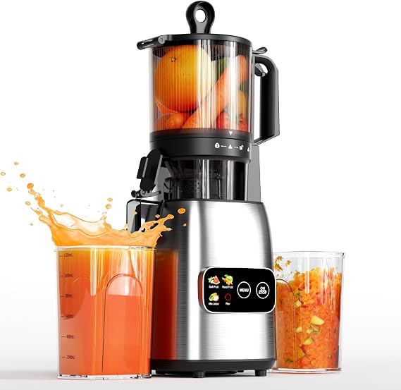 Kndko Cold Press Juicer with Touch Screen, 5.4" Extra Large Feed Chute, Masticating Juicer Machine for Whole Fruits and Vegetables, Easy to Clean, High Juice Yield