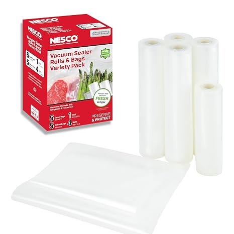 Nesco VS-07V Vacuum Sealer Bag Variety Pack, Bag/Roll Combo, Clear