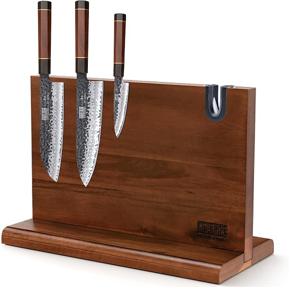 HOSHANHO 3 Pieces Knife Set, Professional VG-10 Super Steel Kitchen Knives Set & Magnetic Knife Block 14 x 10 Inches, Double Sided Magnetic Knife Holder
