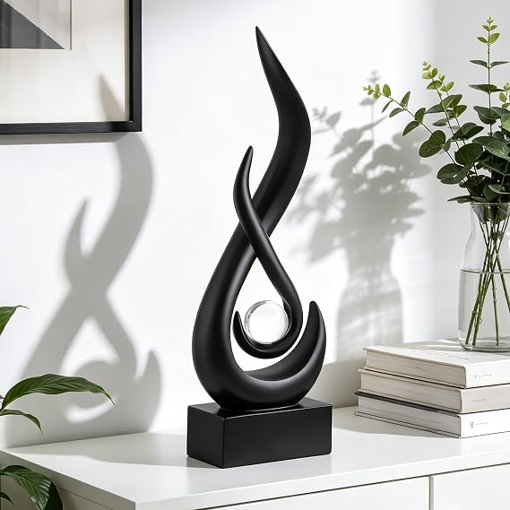 Black Flame Ornaments for Living Room, Modern Flame Statue Black Abstract Sculpture, Desk Art Accent for Living room TV Stand Shelf Office Coffee Table Centerpiece Art Decoration Collectibles