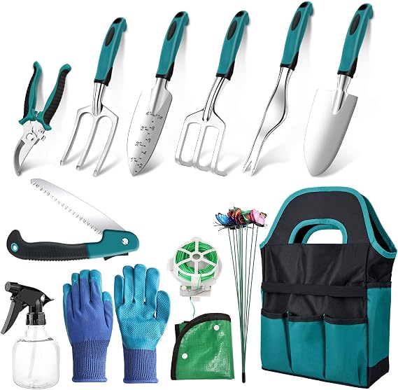 Garden Tools Set, 22 Pieces Gardening Tools Gifts for Women | Heavy Duty Garden Tools Set with Storage Bag, Gardening Gifts Kit for Women & Men