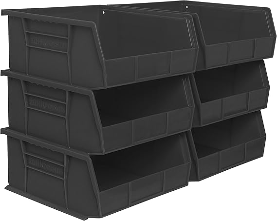 Akro-Mils 30235 Plastic Storage Stacking Hanging Akro Bin 11-Inch by 11-Inch by 5-Inch Black Case of 6