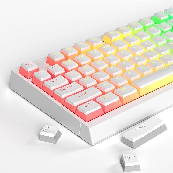 MageGee Double Shot PBT Pudding Keycaps 130 Keys,Keycaps with Translucent Layer,Full 104 Key Set and 16 Additional Keycaps,OEM Profile,Mechanical Keyboard Accessories - White
