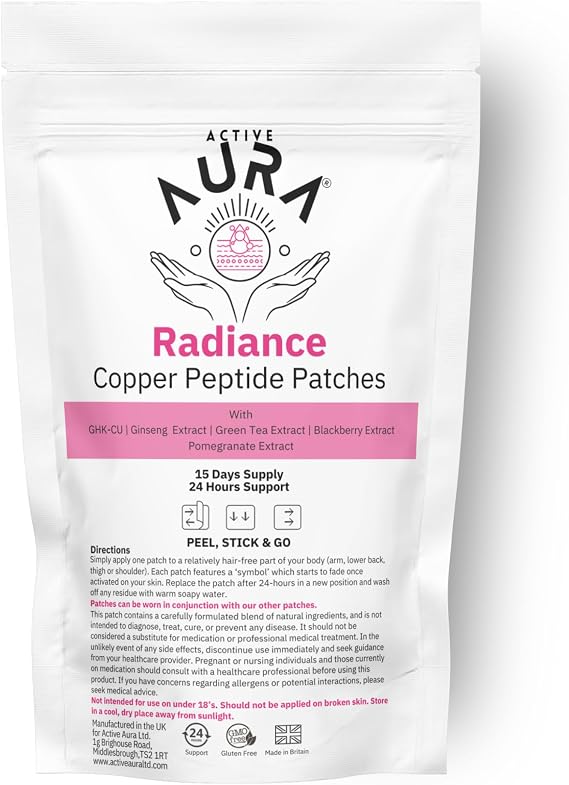 Active Aura | Radiance Patches | Daily Glow & Wellness Support | Plant-Based Collagen Blend for Skin & Hair Routine | Vegetarian & Gluten-Free | UK Manufactured | (15) Patches