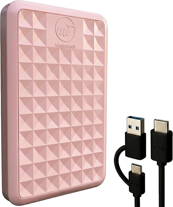 ModusTech Facet 500GB External Hard Drive Portable USB-C/USB 3.1 Plug & Play Ultra- Slim HDD Hard drive for Backup, Gaming, PC, Mac, Laptop, PS4, Xbox, Smart TV (PINK)