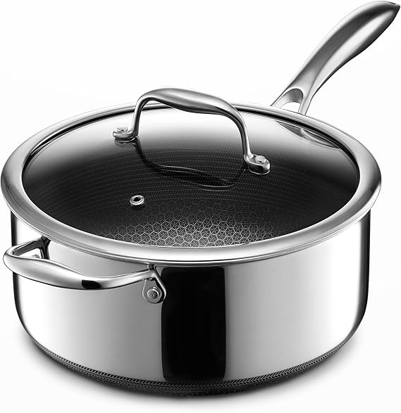 HexClad 5QT Hybrid Nonstick Saucier with Lid, Induction Ready