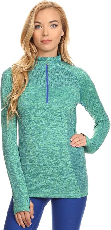 Women's Workout Yoga Track Jacket 1/2 Zip Long Sleeve Running Shirts Seamless Performance Pull Over Tops