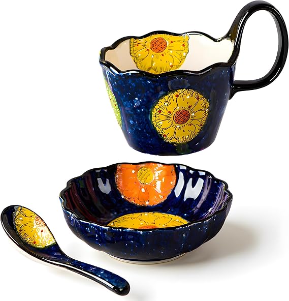 19oz Hand-Painted Ceramic Breakfast Cup Set
