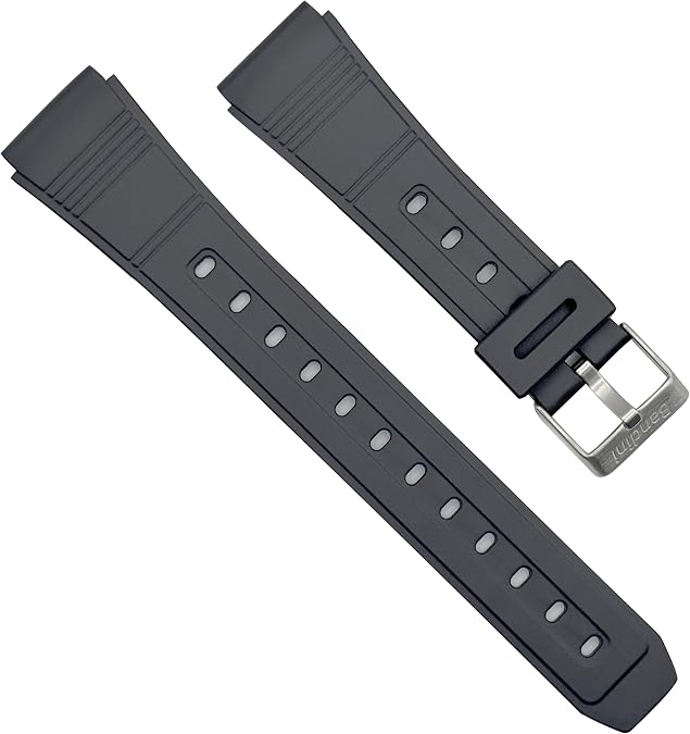 Bandini Rubber Watch Band, Black Resin Replacement for Casio Databank Calculator Watch Bands and More, Waterproof Sport Strap, 2 Spring Bars Included - 20mm