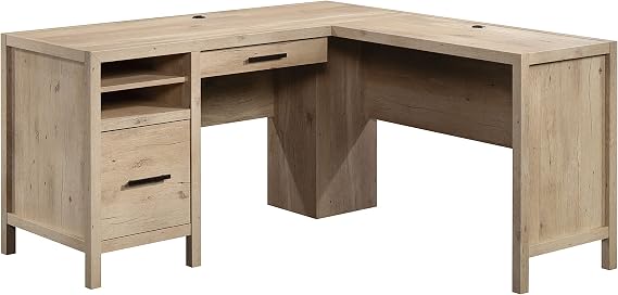 Sauder Pacific View L-Desk, L: 58.47" x W: 58.43" x H: 29.92", Prime Oak Finish