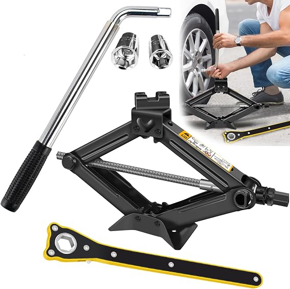 Car Tyre Changing Tools Kit - 2 Ton Scissor Jack & Telescoping Lug Wrench