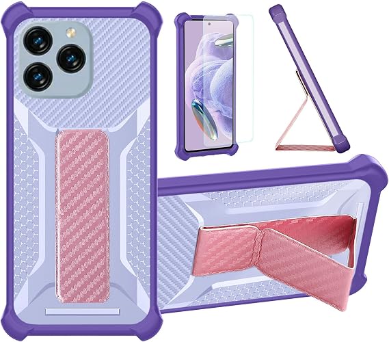 bojioderf Case Compatible for Kxd Classic A07 Phone Case Cover [with Tempered Glass Screen Protector] Hybrid Case [Folding Support Magnetic] [Frosted Anti-Fingerprint] Purple
